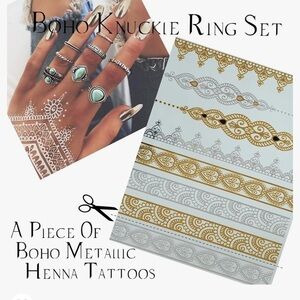Costume ring set and metallic temporary tattoos